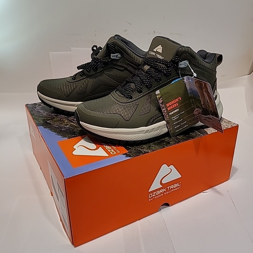 Ozark Trail Women's Size 7 Olive Leather Waterproof Tech Hiker Boot Shoes NWT